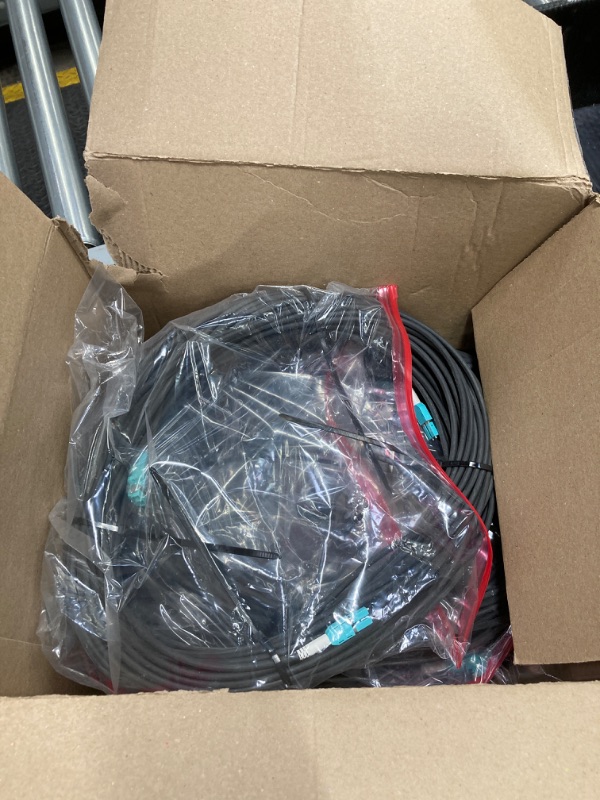 Photo 2 of 120ft OD-5mm Industrial TPU OM3 Fiber LC to LC Outdoor Armored Fiber Patch Cable, Duplex Multimode Fiber Optic Cable, 40Gb 10Gb, 50/125, Uniboot LC-LC with Pulling Eye Kit Installed on one end