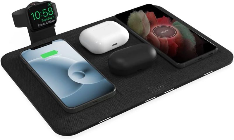 Photo 1 of  Universal Wireless 4-in-1 Charging Mat with Apple Watch Holder, Intuitive Design Allows for Charging up to Five Devices at Once While Eliminating Cable Clutter, Black