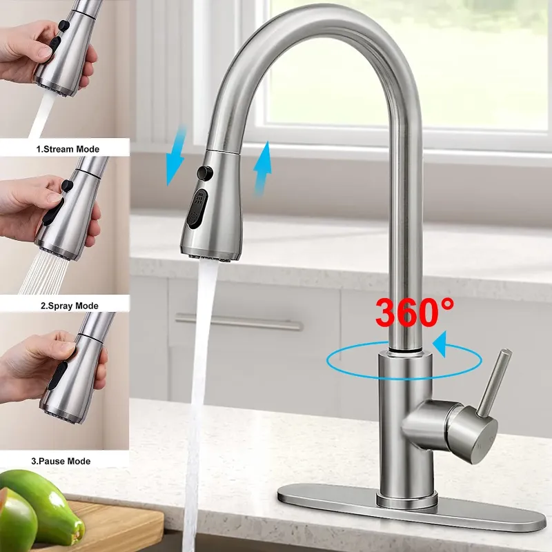 Photo 2 of 



Camkey
Kitchen Faucet with Pull Down Sprayer,Single Handle High Arc Brushed Nickel Pull Out Kitchen 360 Faucet with 2 modes,Durable Stainless Steel Kitchen Sink Faucet,Commercial Modern Kitchen Faucet
4.6 stars out of 298 reviews
(4.6)|
298 ratings
Si