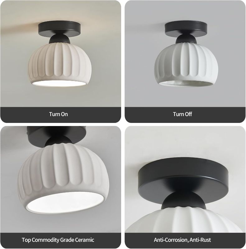 Photo 1 of 2 Pack Vintage Ceramic Semi Flush Mount Ceiling Light Fixtures, Black Hallway Light Fixtures Modern Ceiling Light, Small Flush Mount Ceiling Light for Dining Room Kitchen Entryway Porch Foyer Hallway