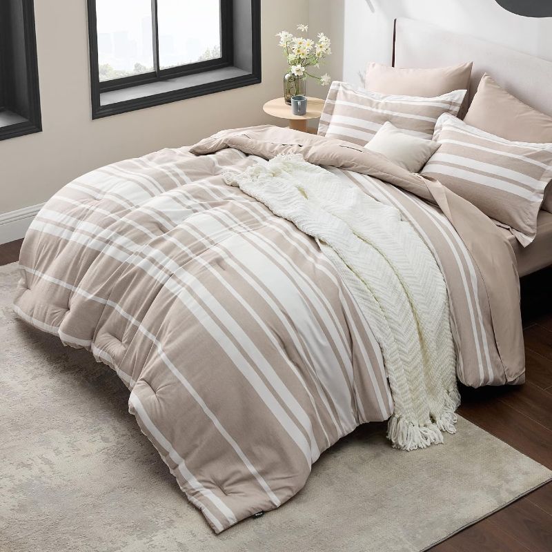 Photo 1 of Bedsure Bed in a Bag Queen Size 7 Pieces, Light Camel White Striped Bedding Comforter Sets All Season Bed Set Khaki, 2 Pillow Shams, Flat Sheet, Fitted Sheet and 2 Pillowcases
Visit the Bedsure Store