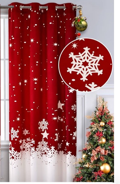 Photo 1 of CAROMIO Christmas Curtains for Living Room 1 Panel Sets, Red Velvet Window Curtains 84 Inches Long, Floral Snowflake Decoration Curtains, Thermal Insulated Room Darkening Curtains, 52 x 84 Inches