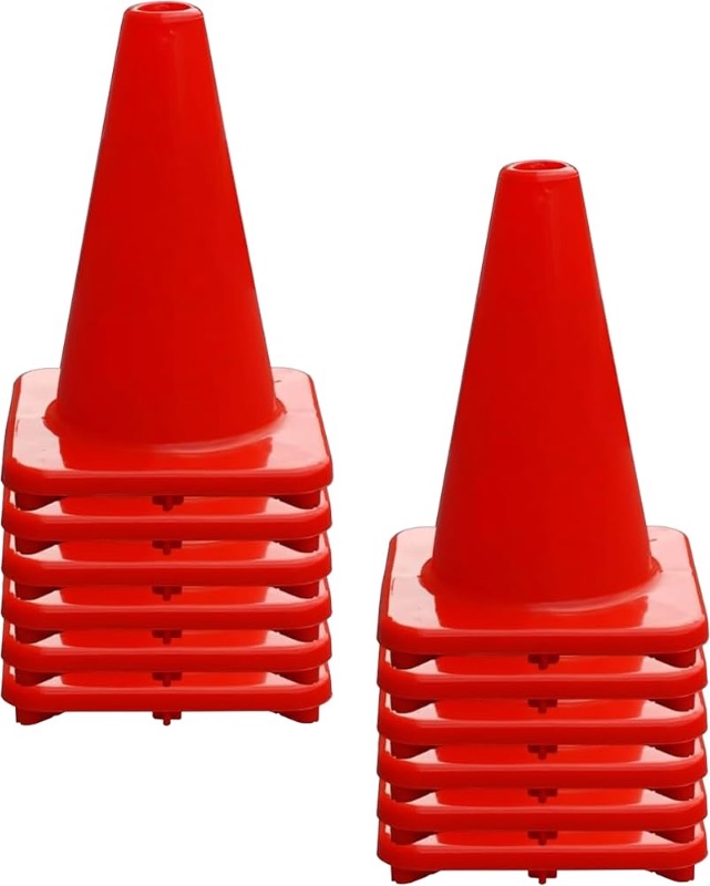 Photo 1 of 12 Pack - Heavy Duty Agility Training Cones for Sports & Kids Coaching Field Marker for Motorcycle, Bikes, Traffic, Basketball Drills & Soccer Cones