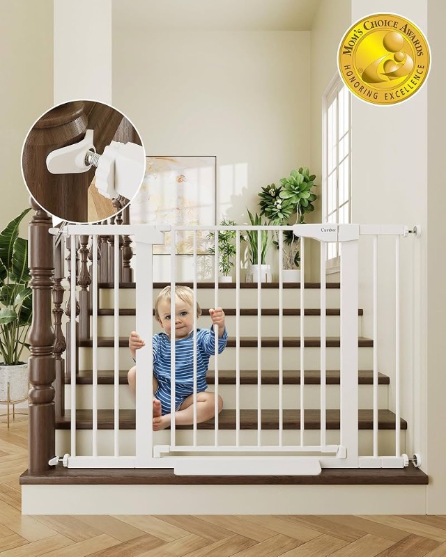 Photo 1 of Baby Gate for Stairs, Mom's Choice Awards Winner-Auto Close Dog Gate for the House, Easy Install Pressure Mounted Pet Gates for Doorways, Easy Walk Thru Wide Safety Gate for Dog, White (**See Comments**)