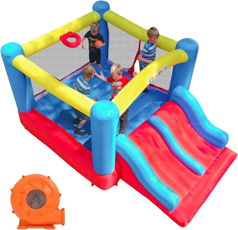 Photo 1 of ==similar==Bounce House with Blower for Kids Aged 3-10, Blow Up Bouncy House with Double Slides & Basketball Hoop, for Party, Backyard, Indoor and Outdoor Used (Red)