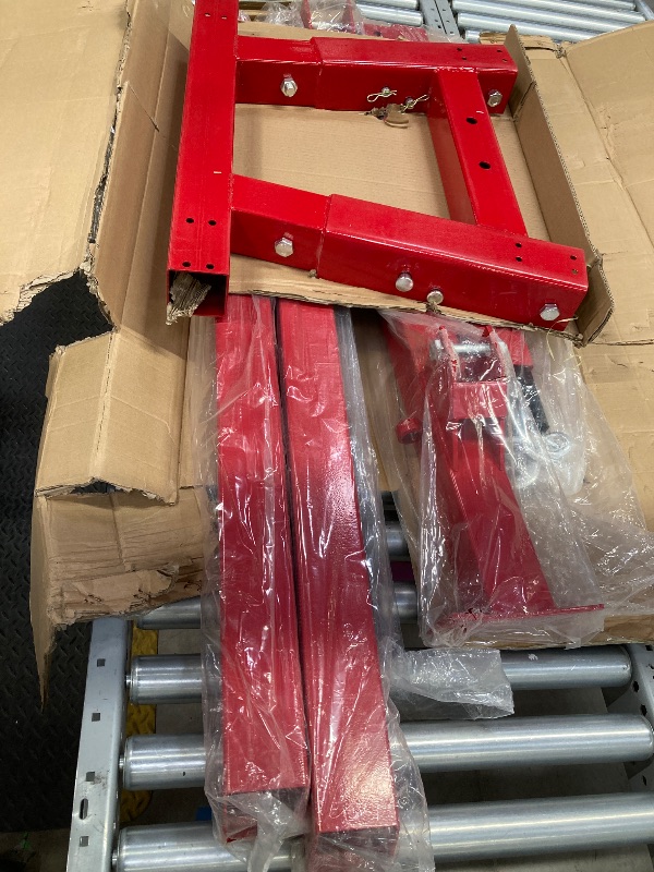 Photo 2 of Engine Hoist, 2 Ton Folding Engine Crane with 6 Carters, 4400 Lbs Heavy Duty Hydraulic Shop Engine Crane with Telescopic Boom, Cherry Picker Engine Hoist for Garage, Workshop, Red