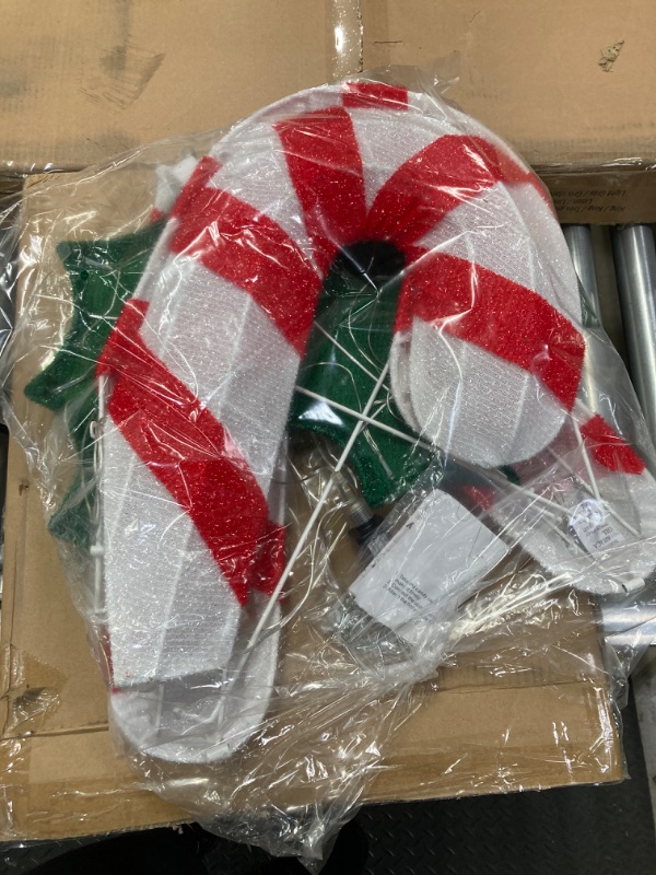 Photo 1 of Lighted Christmas Candy Cane Outdoor Pre-lit 3D Crossed Candy Cane Glittered with LEDs Lighted Up Standing Ornament Outdoor Indoor Christmas Decoration for Home Lawn Yard Garden Display