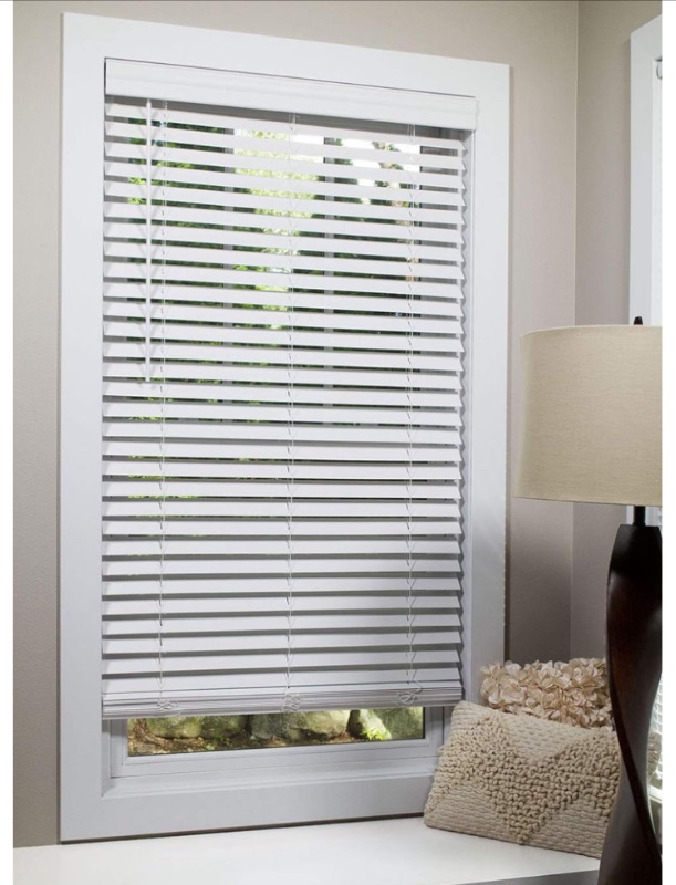 Photo 2 of 2-inch Flat Slat Faux Wood Cordless Room Darkening Blind 