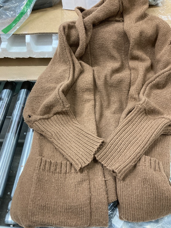 Photo 2 of Aoysky Womens Long Cardigans Cable Knitted Open Front Oversized Hooded Outerwear Sweater Coat Brown Size: 2XL ***small tear on sleeve, can be repaired*** 