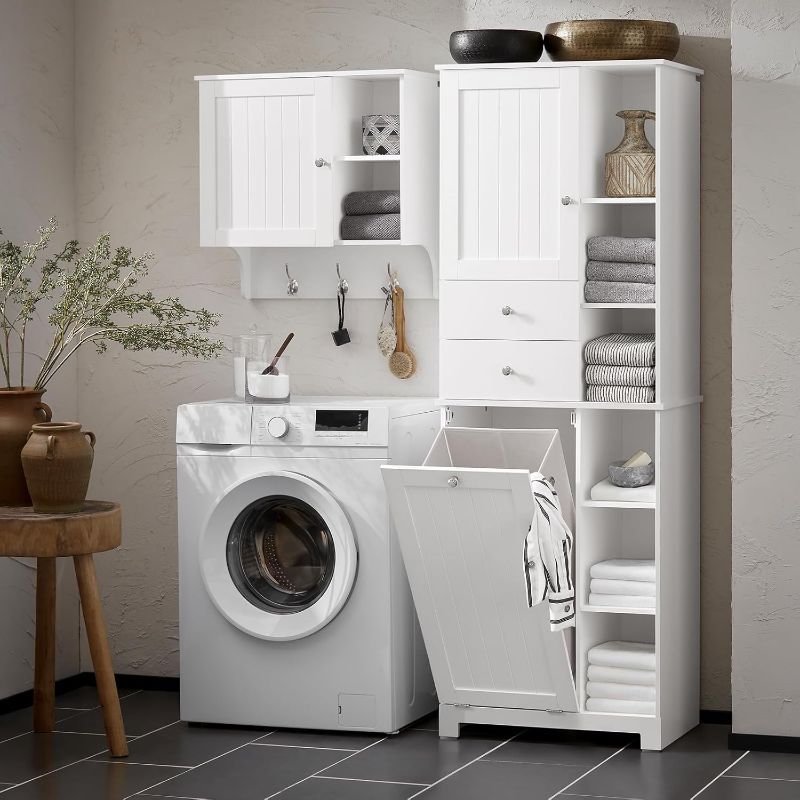 Photo 1 of  Sobuy Tall bathroom self Laundry Cabinet Freestanding Storage Cabinet with Removable Basket, Narrow Storage Cabinet with Compartments and Drawers, Suitable for Bathroom 
