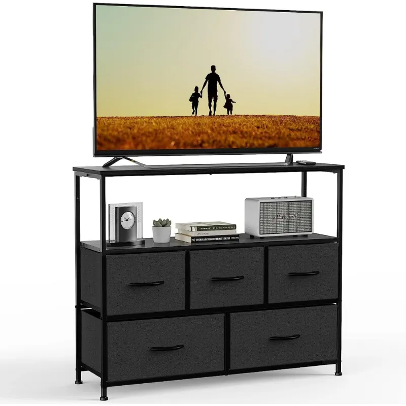 Photo 1 of Dresser TV Stand Entertainment Center with 5 Drawers Media Console Table for TV,Black 
allows up to 45" inches TV 