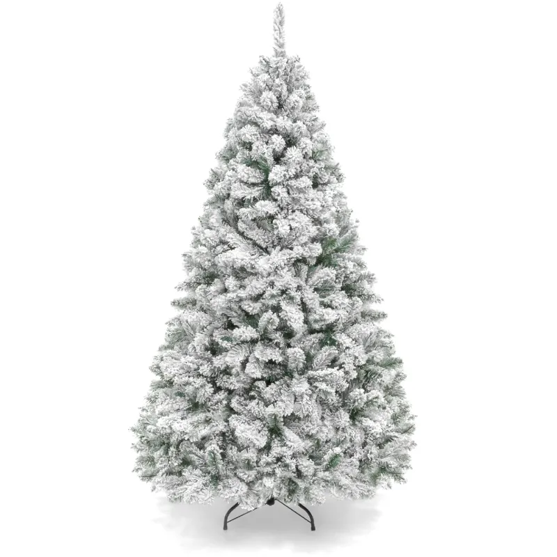 Photo 1 of  4.5ft Snow Flocked Christmas Tree, Premium Holiday Pine Branches, Foldable Metal Base