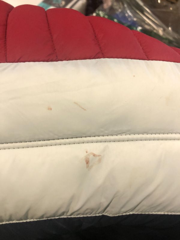 Photo 1 of ***USED***SMALL STAIN***Tommy Hilfiger Men's Water Resistant Ultra Loft Filled Hooded Puffer Jacket Down Alternative Coat, Midnight/Ice/Red Flag Colorblock, Large US