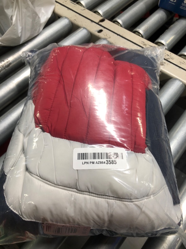 Photo 1 of ***USED***SMALL STAIN***Tommy Hilfiger Men's Water Resistant Ultra Loft Filled Hooded Puffer Jacket Down Alternative Coat, Midnight/Ice/Red Flag Colorblock, Large US