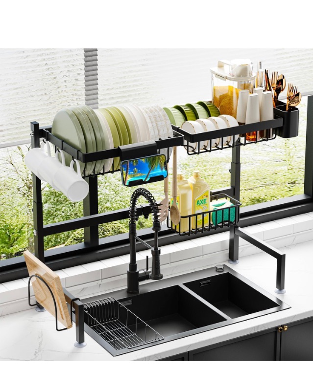 Photo 1 of ADBIU Over The Sink Dish Drying Rack (Expandable Height and Length) Snap-On Design 2 Tier Large Dish Rack