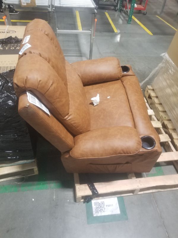 Photo 3 of 27'' Leather Recliner Chair Oversized, Overstuffed Manual Recliner Chair, Single Sofa for Adults, with Cup Holder and Side Pockets, for Living Rooms, Max Weight 400 lbs, Vintage Leather