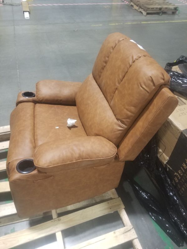 Photo 2 of 27'' Leather Recliner Chair Oversized, Overstuffed Manual Recliner Chair, Single Sofa for Adults, with Cup Holder and Side Pockets, for Living Rooms, Max Weight 400 lbs, Vintage Leather