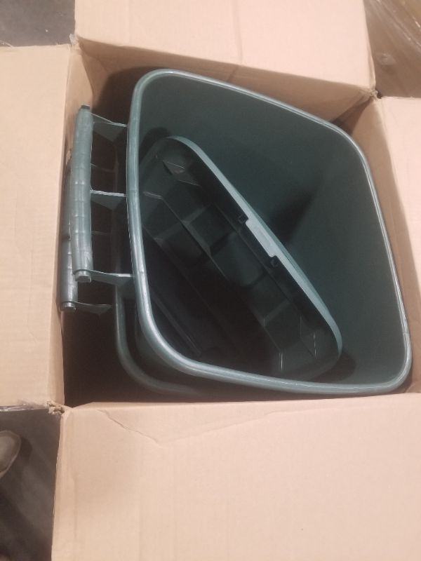 Photo 1 of ECOSolution 32 Gallon Wheeled Outdoor Garbage Can with Attached Snap Lock Lid and Heavy-Duty Handles, ECO Green, Heavy-Duty Construction, Perfect Back Yard, Deck, or Garage Trash Can, Pack of 2