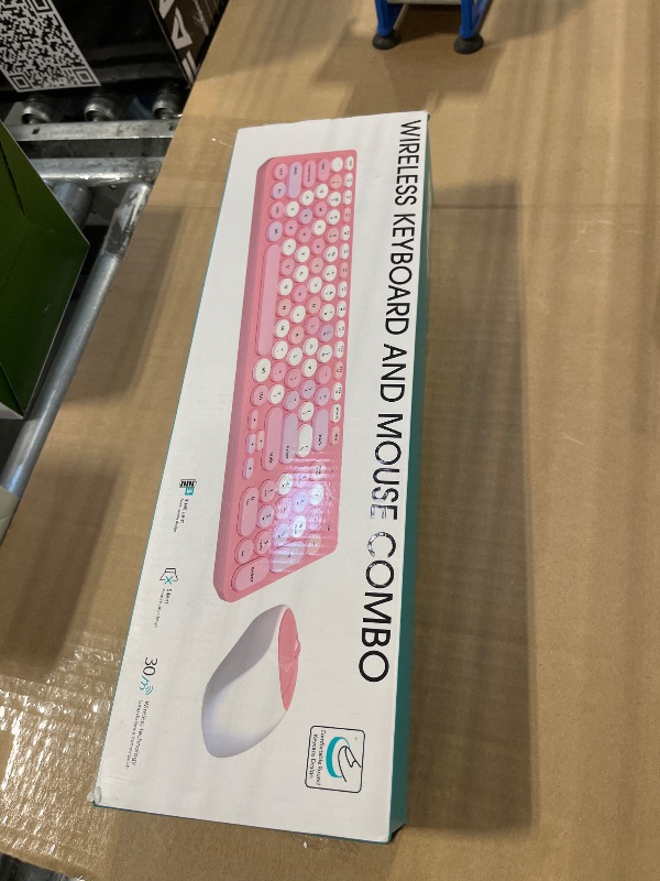 Photo 1 of Wireless Keyboard and Mouse Combo, Retro Typewriter Wireless Keyboard with Round Keycaps, 2.4GHz Full-Size USB Cute Wireless Keyboard Mouse for Computer, Desktop, Laptop and Computer (Pink-Colorful)