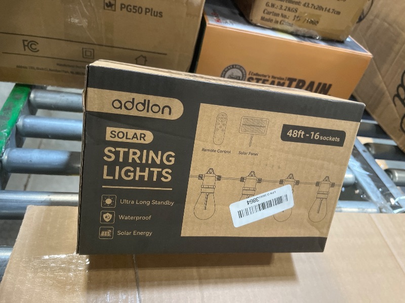 Photo 2 of ***Missing solar panel*** addlon 54(48+6) FT Solar String Lights Outdoor Waterproof with USB Port & Remote Control Solar Patio Lights Long Last for 20+Hrs Dimmable Solar Power LED Bulbs for Porch Garden Market Bistro