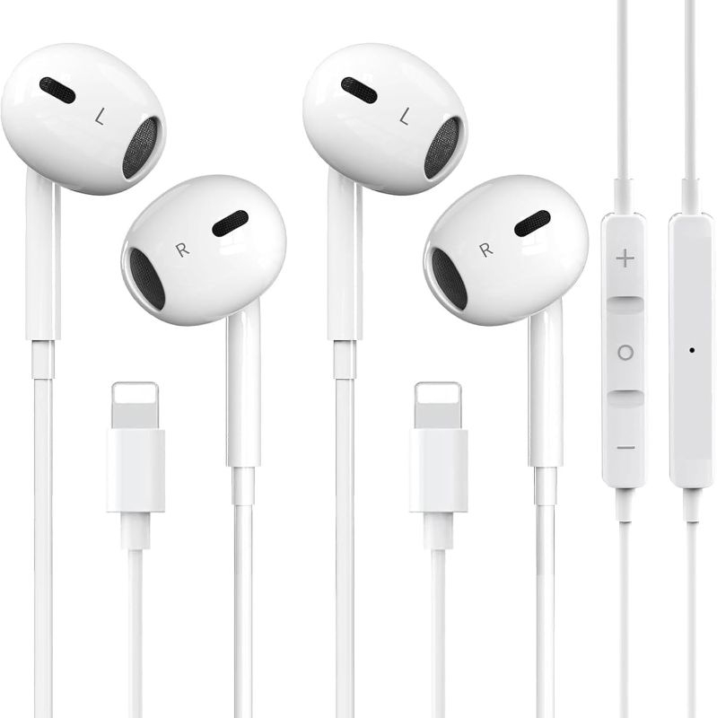 Photo 1 of 2 Packs- Wired Headphones for iPhone Earbuds Built-in Microphone & Volume Control Nosie Reduction Headsets Compatible with iPhone 14/13/12/11/XR/XS/X/8/7/SE/Pro/Pro Max/Support All iOS System