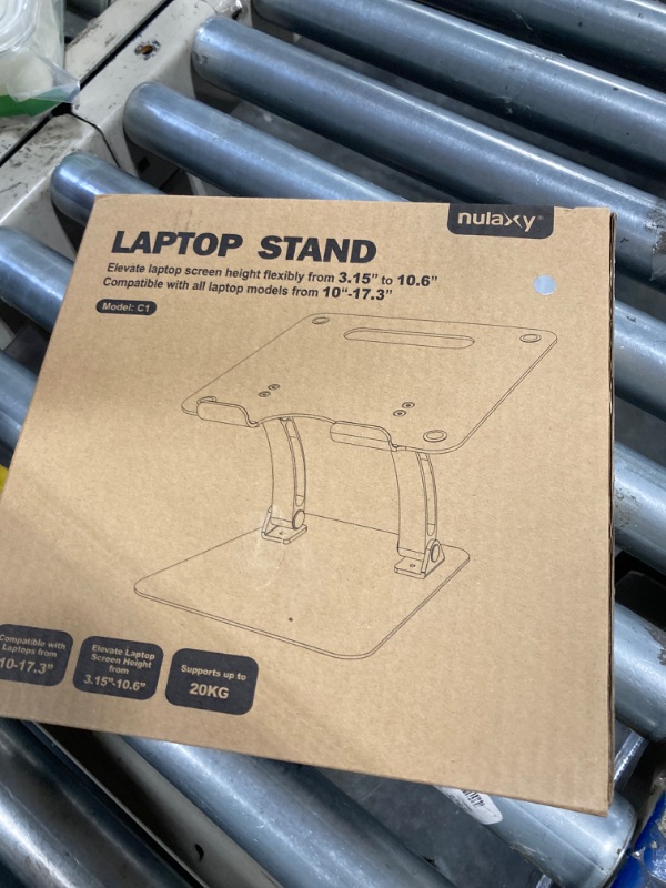 Photo 1 of Nulaxy Fully Adjustable Laptop Stand for Desk, Dual Foldable Aluminum Computer Riser with Heat-Vent, Ergonomic Notebook Holder Portable Office Accessories Compatible with All 10-17" Laptops, Silver
