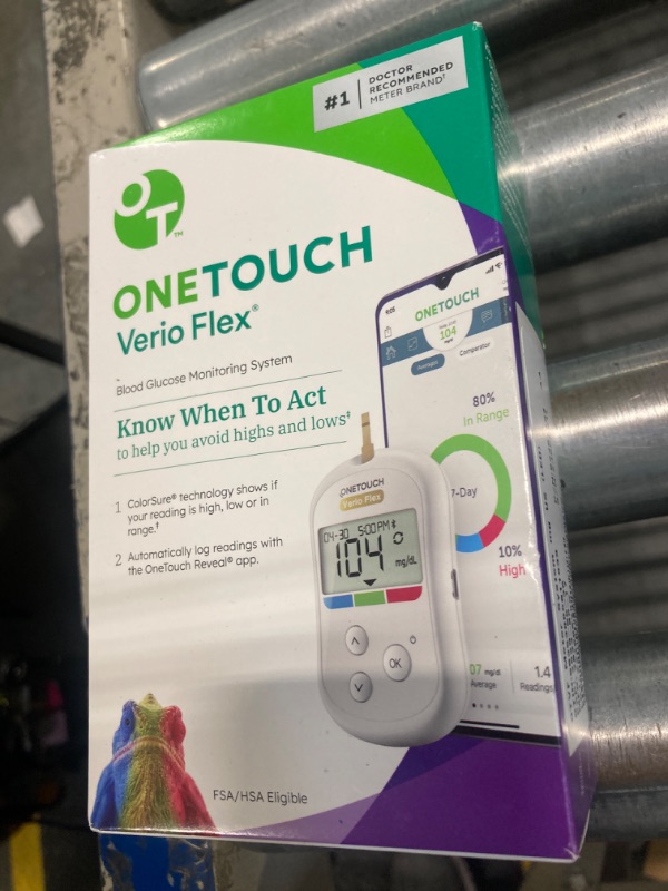Photo 1 of OneTouch Verio Flex Blood Glucose Meter For Sugar Test Kit | Includes Blood Glucose Monitor, Lancing Device, 10 Sterile Lancets, and Carrying Case