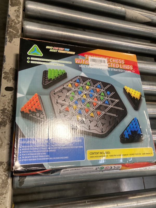 Photo 1 of Chain Triangle Chess Game, Triggle Rubber Band Game, Triangle Chain Chess Game Set, Strategy Board Games, Board Games for Family Night, 2 to 4 Players