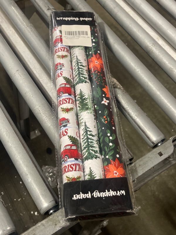 Photo 1 of Afucus Christmas Wrapping Paper, 3 Mini Rolls, Christmas Tree Pickup, Christmas Berries, Merry Christmas Gift Wrapping Paper Rolls for Christmas, Parties, Birthdays, Parties (17 Inch X 120 Inch)