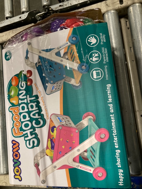 Photo 1 of ***DAMAGE ON THE BOX*** Jovow 98pcs Kids Shopping Cart Trolley Play Set with Pretend Food and Accessories,Perfect for Ages 3+ Pretend Play and Role-Playing Games (Rose Red)