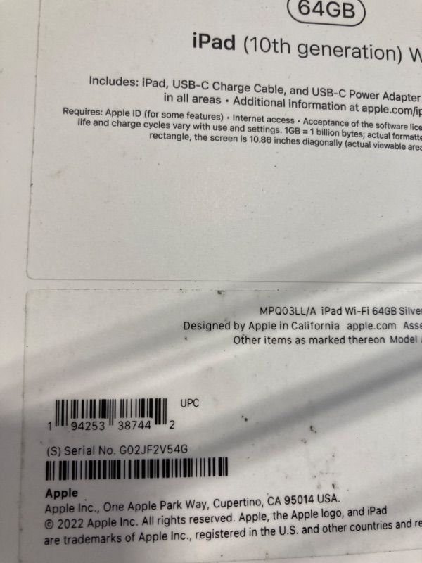 Photo 6 of ***charger cable adapter missing*** Apple iPad (10th Generation): with A14 Bionic chip, 10.9-inch Liquid Retina Display, 64GB, Wi-Fi 6, 12MP front/12MP Back Camera, Touch ID, All-Day Battery Life – Silver