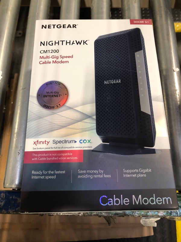 Photo 3 of ***USED***NETGEAR Nighthawk Cable Modem CM1200 - Compatible with all Cable Providers including Xfinity by Comcast, Spectrum, Cox | For Cable Plans Up to 2 Gigabits | 4 x 1G Ethernet ports | DOCSIS 3.1, Black