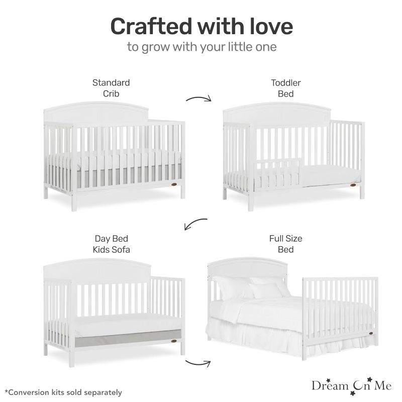 Photo 2 of ***SIMILAR***EVOLUR Dream On Me Storybrooke 5 in 1 Convertible Crib in White, JPMA & Greenguard Gold Certified,Built of Sustainable Pinewood, 3 Mattress Height Settings, Non-Toxic Water-Based Paint Finish