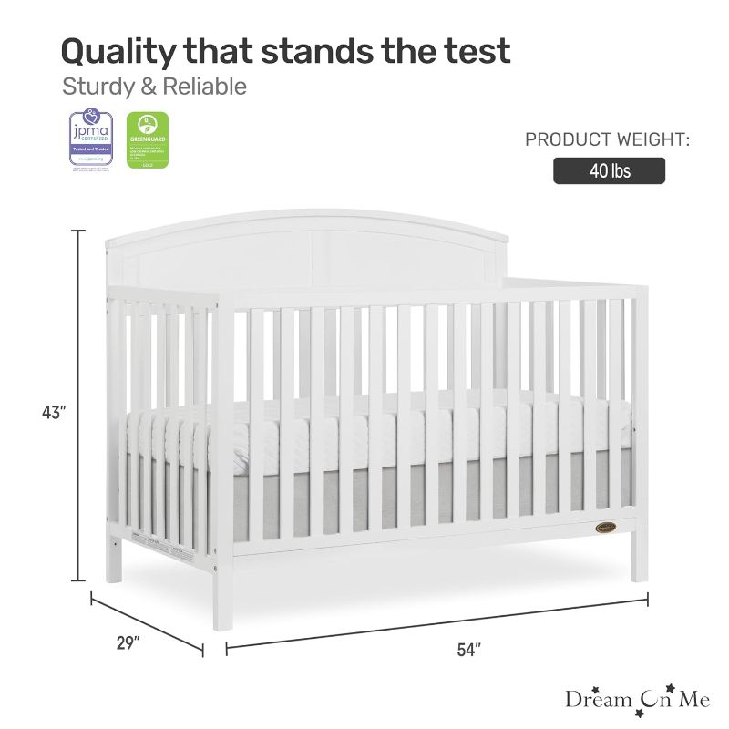 Photo 1 of ***SIMILAR***EVOLUR Dream On Me Storybrooke 5 in 1 Convertible Crib in White, JPMA & Greenguard Gold Certified,Built of Sustainable Pinewood, 3 Mattress Height Settings, Non-Toxic Water-Based Paint Finish