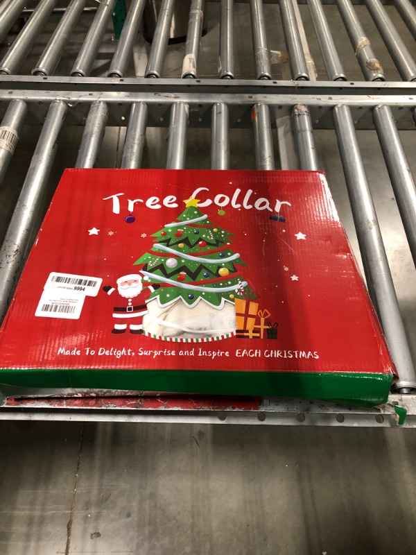 Photo 1 of LASPERAL White Christmas Tree Collar, 30 Inches Sliver Snowflake Tree Ring for Artificial Tree Farmhouse Plush Xmas Tree Stand Cover with Plastics Sheets Christmas Holiday Tree Decoration