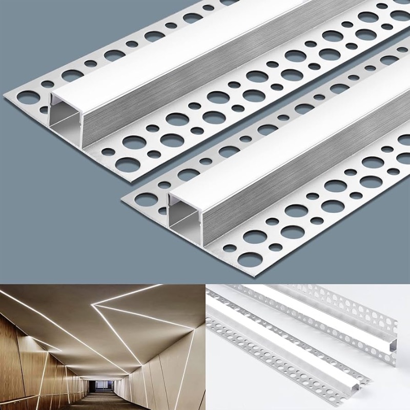 Photo 1 of 10 Pack Aluminum LED Channel 6.6FT/2M Plaster-in with Strip Diffuser and Milky Cover Tape Light Track LED Profile for Various Lighting Applications