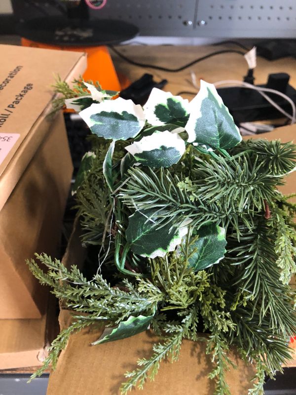 Photo 1 of 6.6 Ft Christmas Garland Prelit with 20 LED Lights, Battery Powered with Timer, Lighted Garland with White Berries for Mantle Stairs Wall, Indoor&Outdoor Pine Garlands for Christmas Decorations