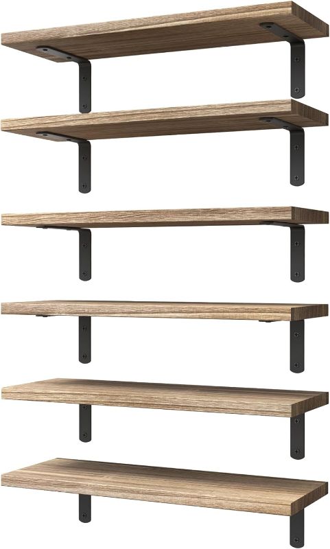 Photo 1 of  Wood Floating Shelves Set of 6, Shelves for Wall Decor, Farmhouse Shelf for Bedroom, Bathroom Storage Shelves, Book Shelves for Living Room - Rustic Brown