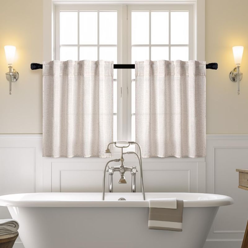 Photo 1 of MIULEE Farmhouse Kitchen Curtains 24 Inch Length 2 Panels, Soft Thick Linen Textured Natural White Semi Sheer Light Filtering Short Cafe Tier Curtains for Small Half Window Back Tab Rod Pocket
