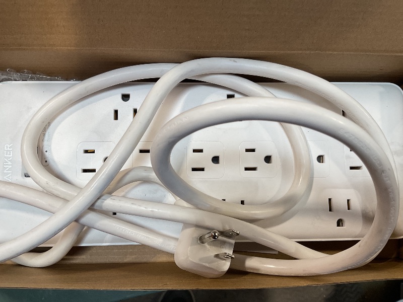 Photo 1 of 18 Outlets Surge Protector Power Strip - 6 Feet Flat Plug Heavy Duty Extension Cord with 18 Widely Outlets and 4 USB Ports, 2100 Joules, White, ETL Listed