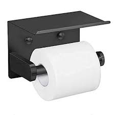 Photo 1 of  Bathroom Black Toilet Paper Holder with Phone Shelf


