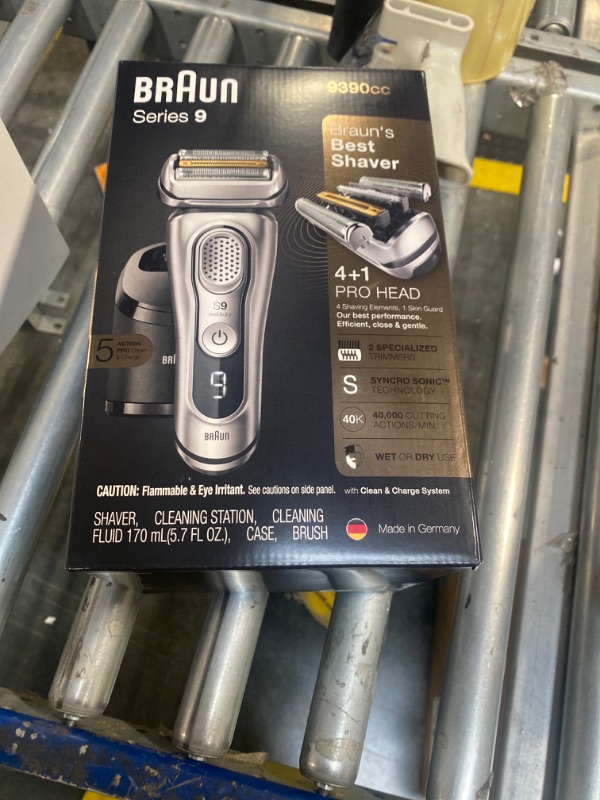 Photo 1 of ***USED***Braun Electric Razor for Men, Waterproof Foil Shaver, Series 9 9390cc, Wet & Dry Shave, with Pop-Up Beard Trimmer for Grooming, Cleaning & Charging SmartCare Center and Leather Travel Case, Silver
