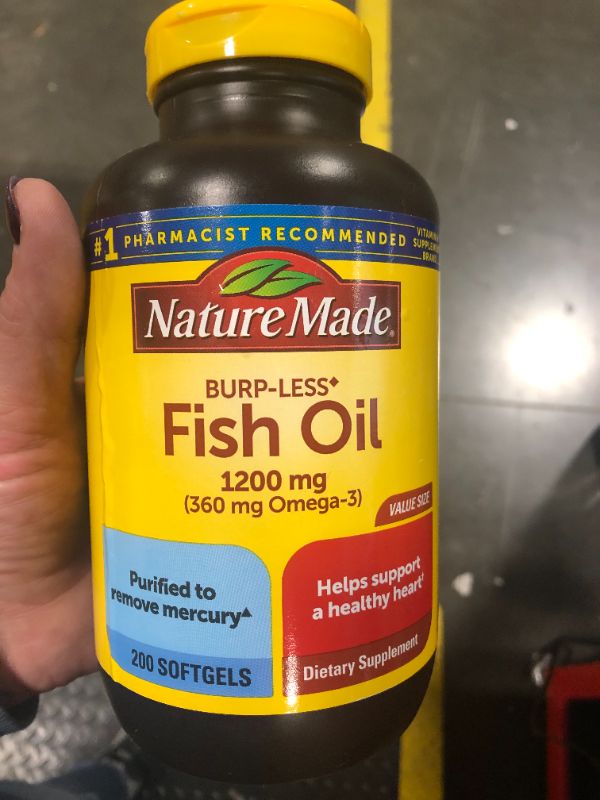 Photo 2 of ***USED**Nature Made Burp-Less Fish Oil 1200mg, 360mg Omega-3, Liquid Softgels 200 CT