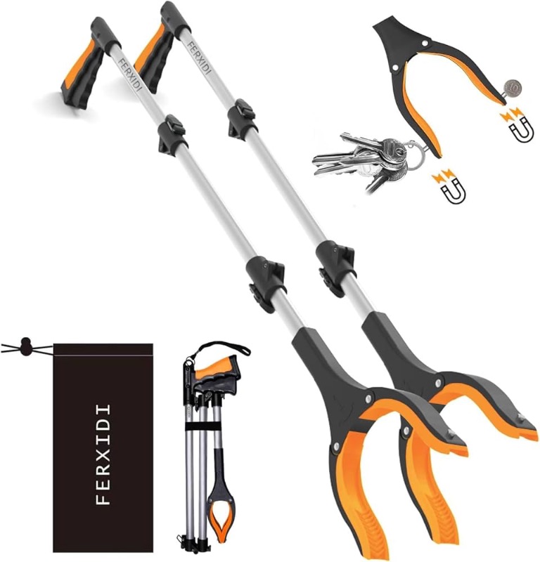 Photo 1 of 43" Folding Grabber Tool,Foldable Grabbers for Elderly Grab It Reaching Tool with Rotating Jaw+Magnets, 4" Wide Claw Opening Reacher Grabber Pickup Tool (43,  Orange) **ONE ONLY**