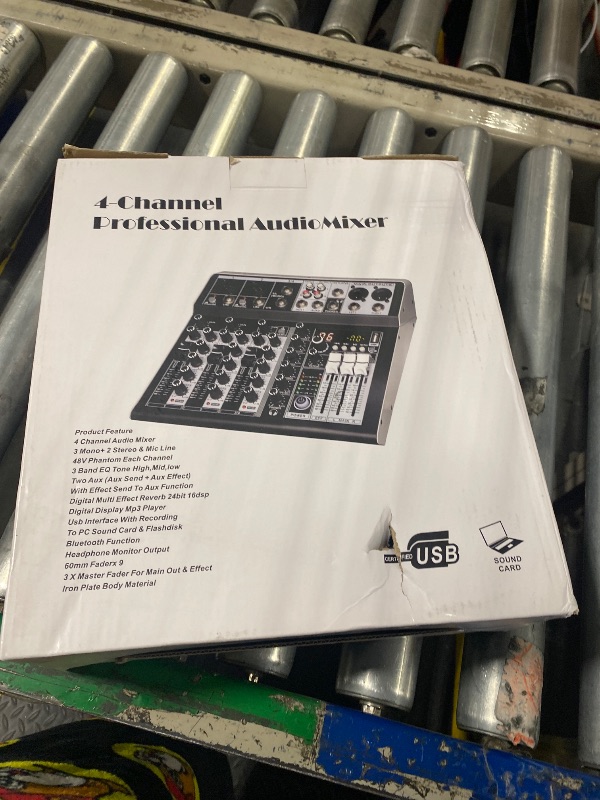 Photo 1 of 4 Channel Audio Interfacer DJ Mixer Sound Board 16-Bit DSP Effect USB Audio Mixer Effects +48V Phantom Bluetooth for Karaoke Studio Streaming Recording,Live Streaming