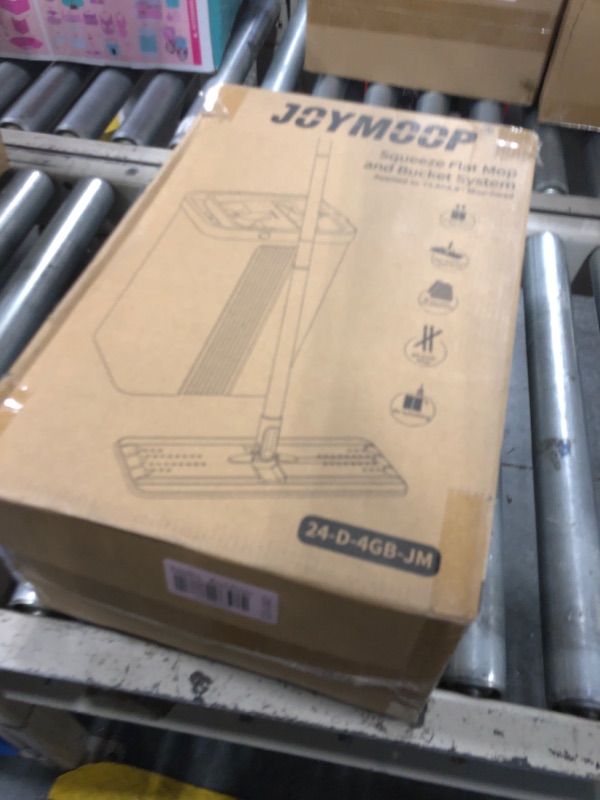 Photo 1 of JOYMOOP Mop and Bucket with Wringer Set, White Flat Squeeze Mop Bucket Set for Floor Cleaning, Wet Dry Mop for Wall Cleaner with Long Handle, Hardwood Floor Mop with 4 Microfiber Cloths