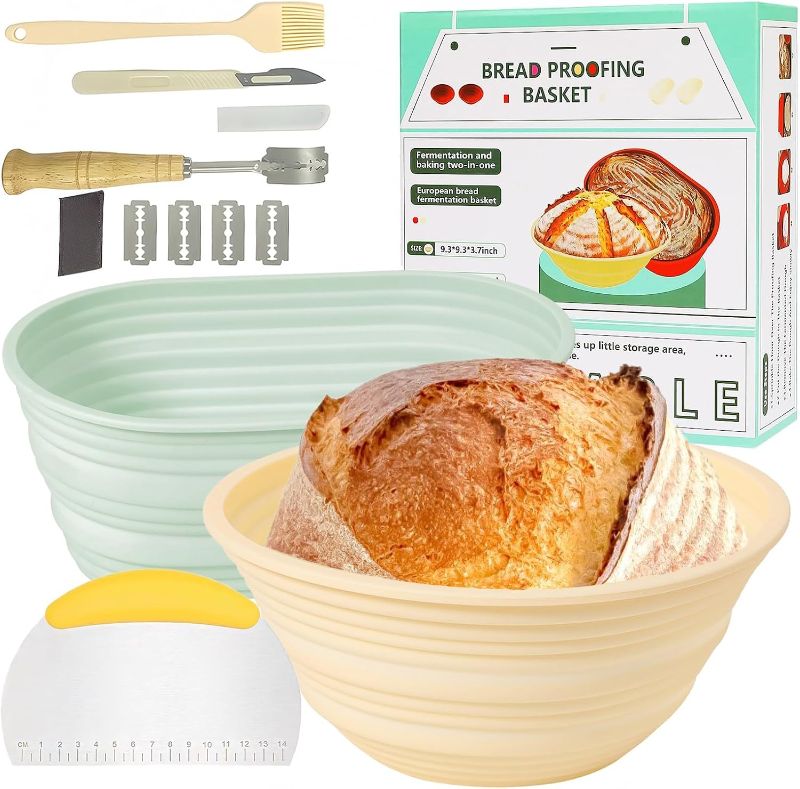 Photo 1 of 2024 Upgraded Version Sourdough Bread Baking Supplies,Collapsible Silicone Bread Proofing Basket with Built-in Reinforced Steel Ring,Oval & Round Bread Making Tools,Silicone Bread Sling