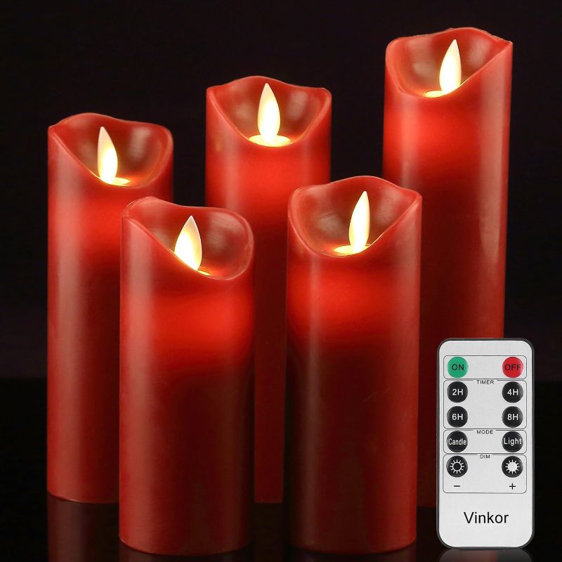 Photo 1 of ***USED***STOCK NOT EXACT**Retisee 9 Pack Red Flameless Candle with Remote Fairy String Light, Christmas LED Flashing Candle Battery Operated, 24-Hour Timer, Real Wax, Red Candle Wedding Christmas Valentine's Day