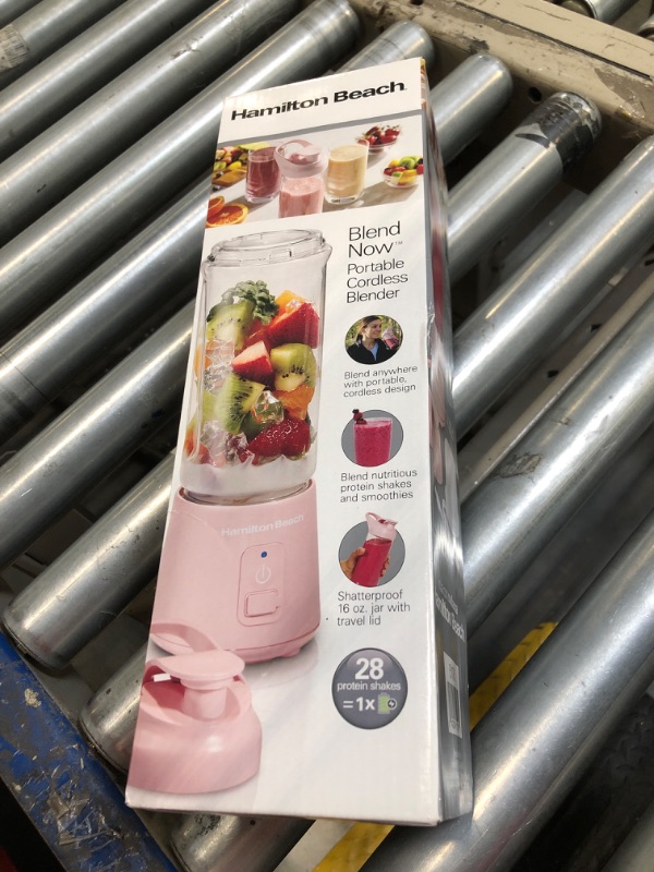 Photo 1 of Hamilton Beach Mini Cordless Portable Personal Blender for Shakes and Smoothies, USB Rechargeable, 16 oz. Jar with Leakproof Travel Lid, 6 Stainless Steel Blades, Pink (51181)