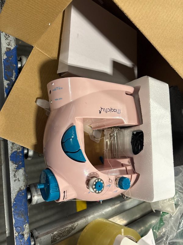 Photo 1 of Magicfly Mini Sewing Machine for Beginner, Dual Speed Portable Children Sewing Machine with Extension Table, Light, Sewing Kit for Kids, Girl, Household, Travel, Pink